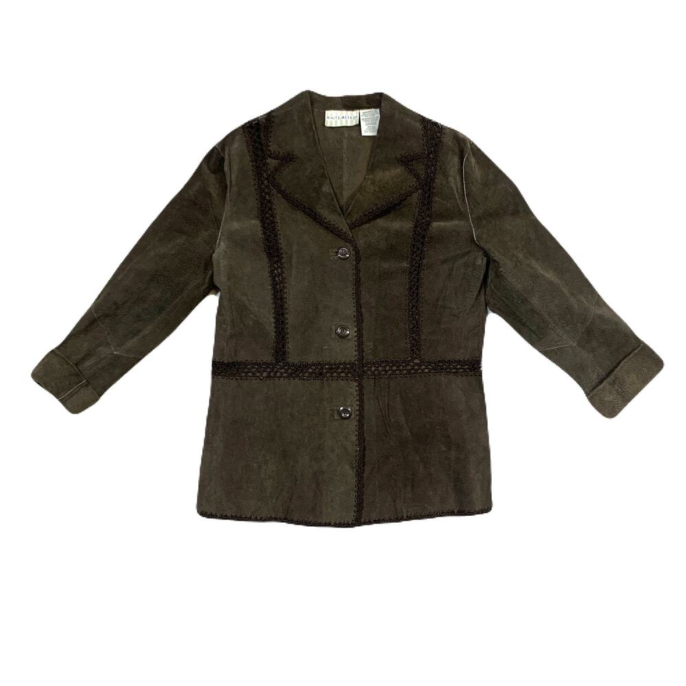 Y2k Boho Solid Brown Suede Patchwork Crochet Autu… - image 1